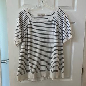 LOFT short sleeve white sweater with black stripes. Size XL.